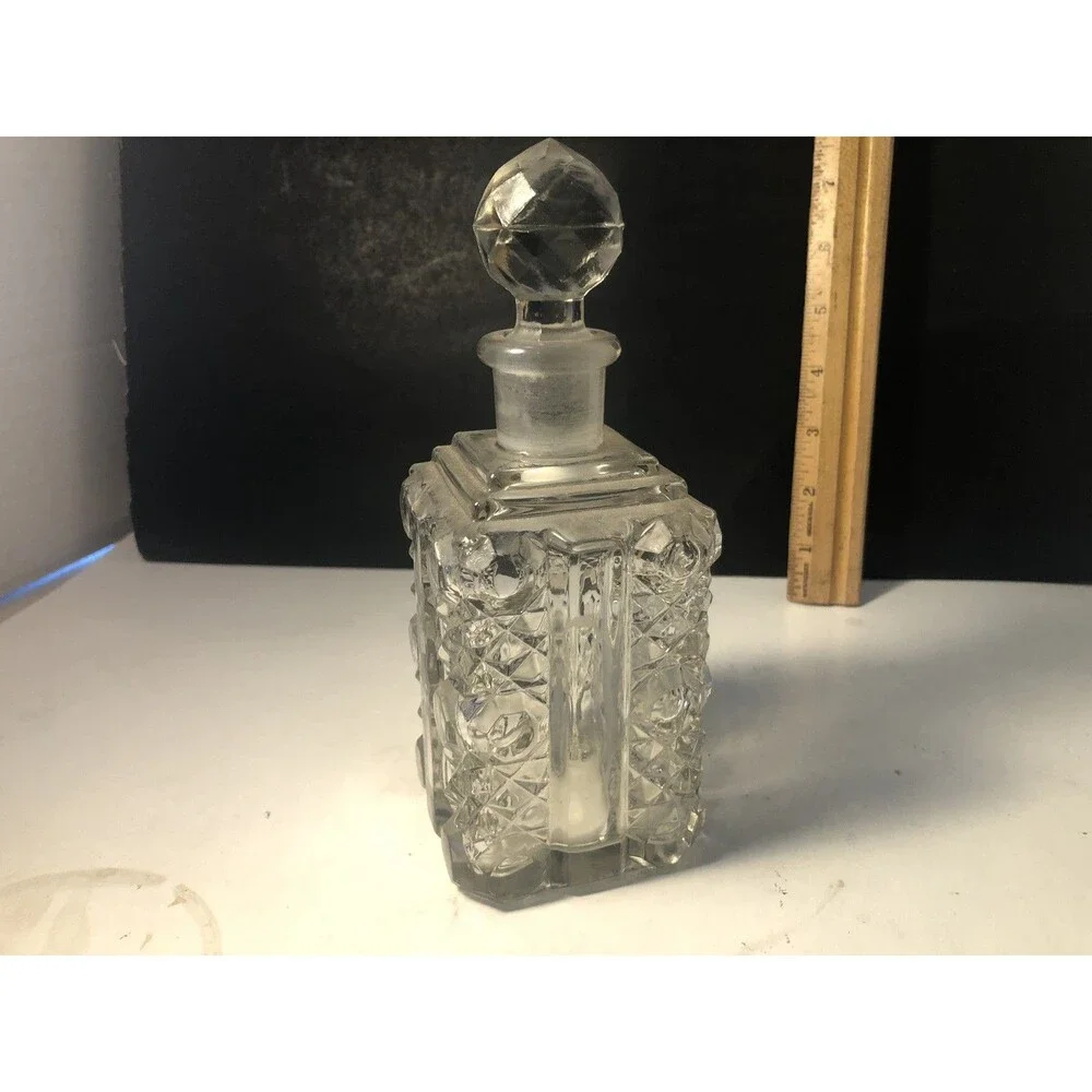 Vintage Diamond Cut Decanter Cologne Bottle Diamond Pattern Square